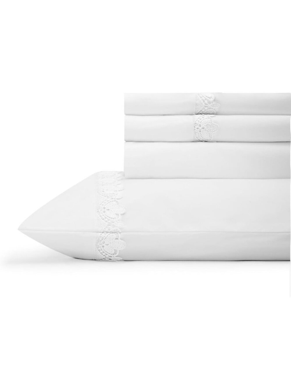 Queen Size 100% Cotton Percale Lace Sheet Set - Deep Pocket, Crisp & Cool, 4
